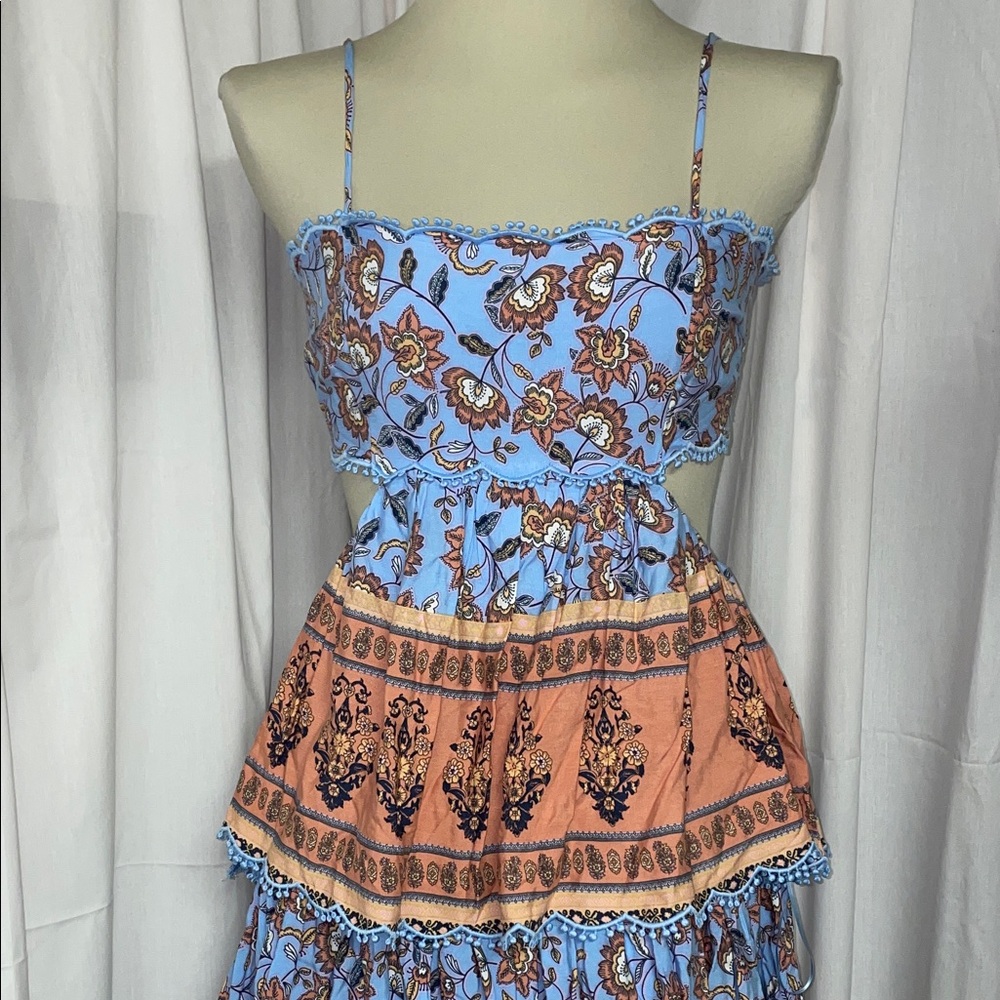 Impressions Feeling Boho Tiered‎ Maxi Dress in Sky Blue.  Size Medium.